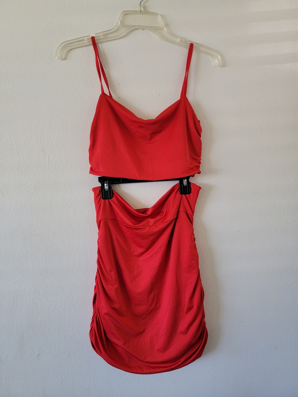 two-piece red set: blouse and skirt